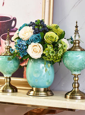 新古典北欧风陶瓷花瓶摆件客厅电视柜样板间干花插花现代装饰摆设