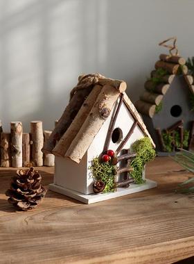 桦木鸟房子森系鸟窝鸟巢装饰挂件摆件小鸟屋室内花园庭院造景橱窗