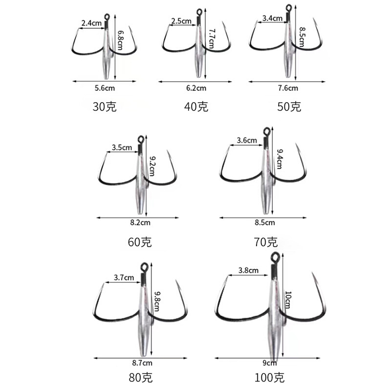 防挂底刀锋锚钩带铅水滴锚鱼钩三爪锚钩三锚钩矛钩-图2