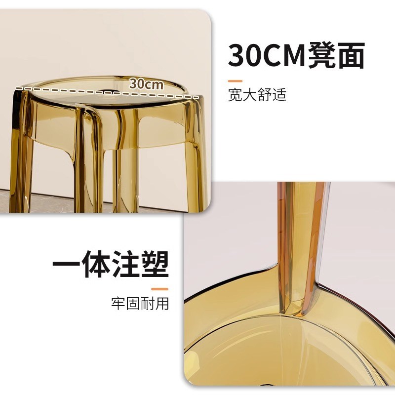 轻奢塑料透明凳子家用客厅加厚板凳叠放可圆凳北欧餐椅亚克力椅子 - 图1