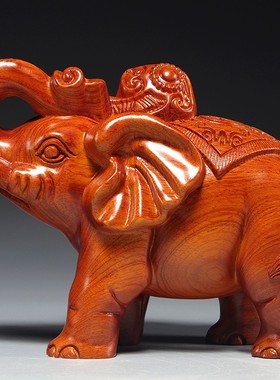 花梨木雕刻大象摆件一对家居客厅电视柜实木象装饰工艺品乔迁送礼