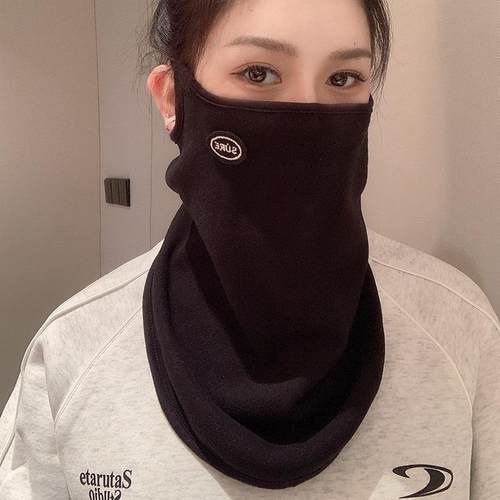防风保暖面罩女冬季骑车挂耳围脖女秋冬护颈脖套帽子男款毛线围巾 - 图0