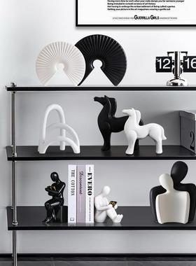 现代简约黑白抽象艺术摆件客厅玄关柜办公室书柜新房里家居装饰品