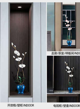 全黄铜兰花摆件铜器工艺品新中式现代客厅玄关壁龛软装竖高装饰