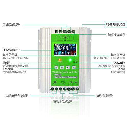 300W500W600W800W1000W1500W铅酸锂电池用MPPT充电风光互补控制器 - 图3