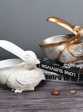 跨境收纳大嘴鹈鹕动物摆工艺品树脂摆件家居玄关饰装饰品酒柜客厅