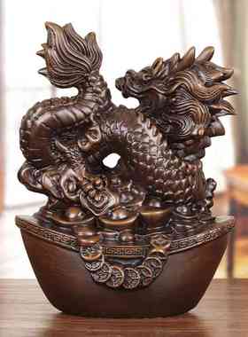 实木招财生肖龙摆件客厅酒柜博古架中式祥龙装饰家居生日工艺礼品