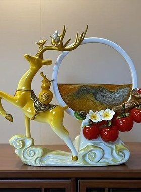 一路顺意流沙鹿摆件客厅高档玄关电视柜装饰品搬家乔迁新居礼品