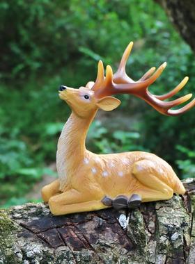 创意小梅花鹿摆件花园阳台花盆庭院工艺品装饰品动物树脂微景观