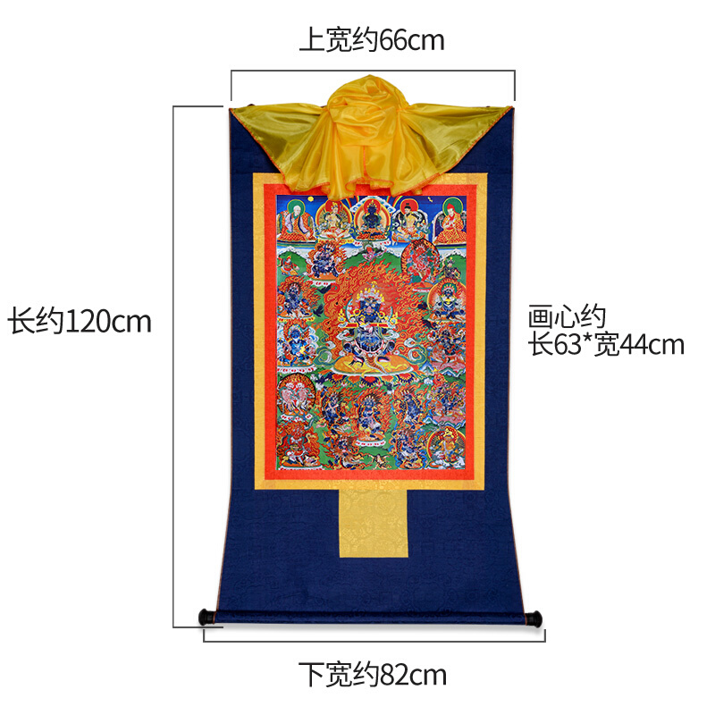 藏村西藏唐卡二臂玛哈噶拉中式镀金烫金大黑天挂件像挂画长120cm-图0