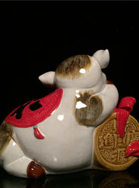 猪摆件家居客厅玄关电视柜博古架十二生肖陶瓷装饰品乔迁开业送礼