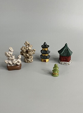 微缩古风跳舞侍女山水小摆件假山太湖石装饰品配件玄关桌面小摆件