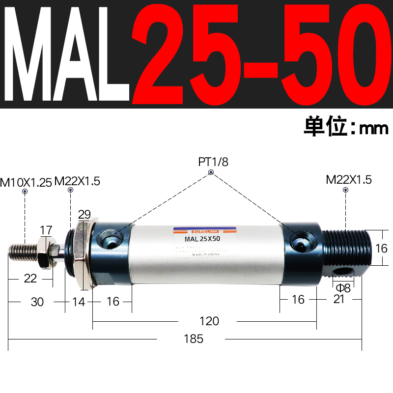 铝合金迷你气缸MAL25*10/15/20/25/30/50/75/100/125/150/200-CA - 图3