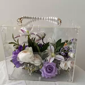 กล่องอะคริลิกใสสำหรับดอกไม้ประดิษฐ์แบบ DIY กล่องของขวัญสุดหรู สำหรับงานแต่งงาน สร้อยข้อมือมุก ของที่ระลึก กล่องจัดวางดอกไม้