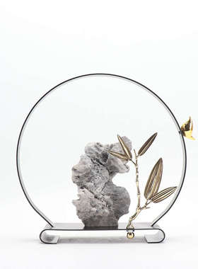 现代新中式禅意铁艺太湖石摆件酒店样板房博古架客厅玄关软装饰品