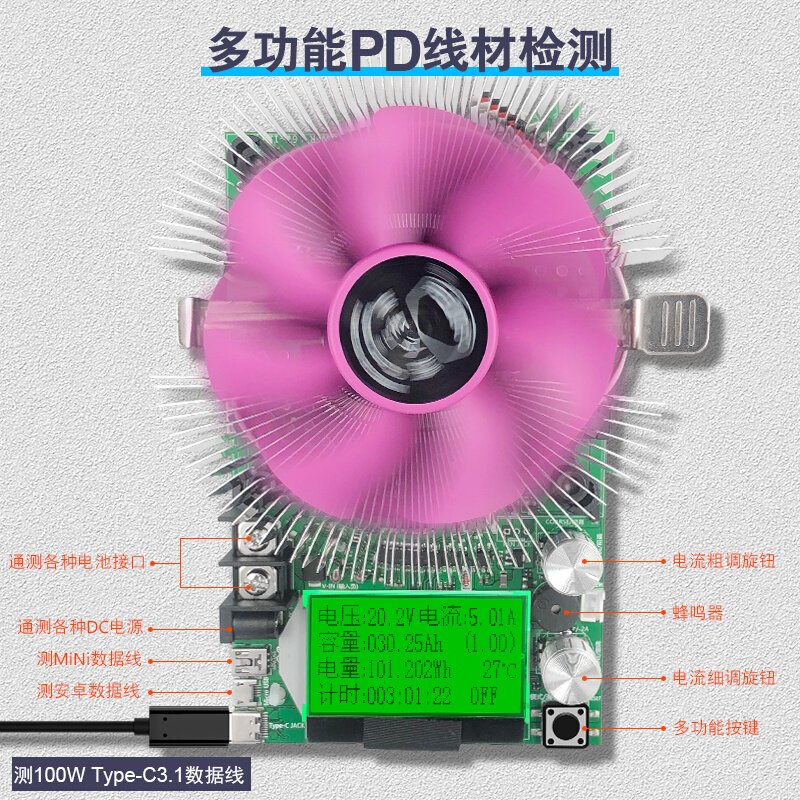 type-c usb负载测试仪表PD电源触发器检测仪数显电压表电流表