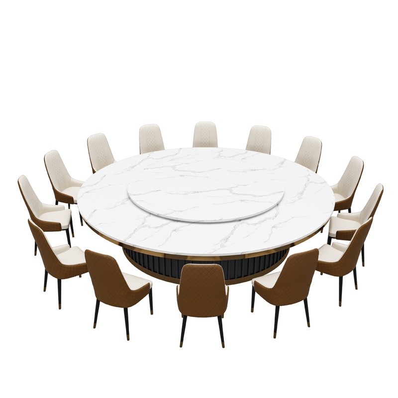 新中式酒店餐桌电动转盘带电磁炉大圆桌包厢16人20人岩板圆桌餐椅,淘宝优惠券,粉丝福利购,淘宝优惠卷