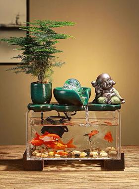 家居鱼缸流水喷泉循环水招财客厅摆件玄关装饰品办公室桌面送礼品