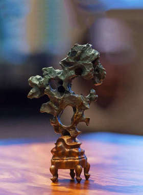 黄铜太湖石假山摆件家居客厅玄关柜子桌面办公室新中式奇石摆设