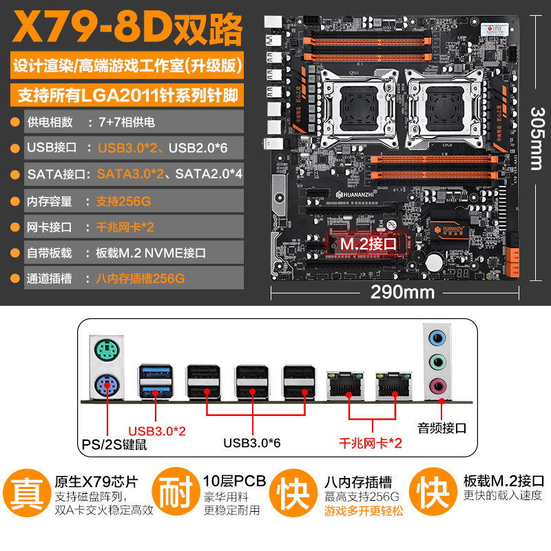 华南金牌至强X79 X99F8DPLUS双路主板CPU套装E52666 2696 2680V4-图1