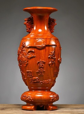黑檀木雕花开富贵花瓶摆件家居电视柜落地装饰工艺品新居乔迁送礼