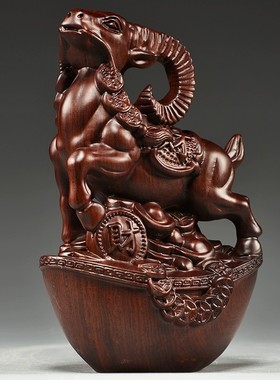 黑檀木雕羊摆件实木质生肖羊红木家居客厅办公装饰工艺品开业礼品