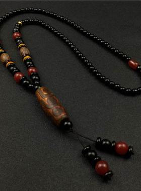 西藏九眼天珠吊坠男锁骨链百搭项链挂饰女复古长款毛衣链玛瑙挂件