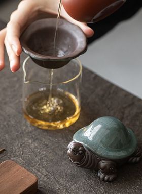 小乌龟紫砂茶漏全分离器茶水茶家用配件陶瓷瓷过滤器一体茶叶茶滤
