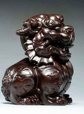 黑檀木质麒麟雕刻摆件家居客厅办公室玄关店铺装饰工艺品开业送礼