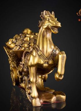 铜马摆件纯铜马拉元宝铜马拉车铜马上发財办公室店铺玄关唐马装饰
