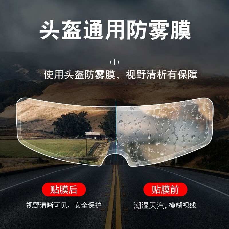 头盔防雾贴防雨水不起雾神器摩托车全盔半盔通用高清镜片贴膜冬季 - 图1