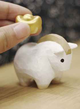 来，来财！马上有钱 小白马生肖礼物 纯手工木雕小马实木桌面摆件