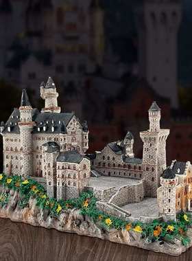 德国历史建筑物天鹅堡树脂工艺复古立体迷你城堡建筑摆件欧式家居