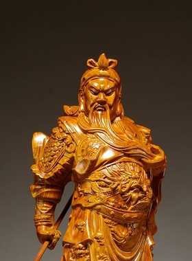 花梨木质雕刻武财神关公像摆件家居客厅公司办公室装饰开业送礼品