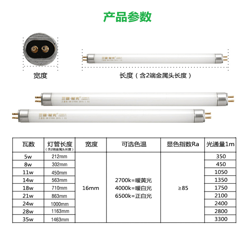 三雄极光 T5灯管8w11w14w18w21w24w28W三基色直管荧光1.2米日光灯 - 图3