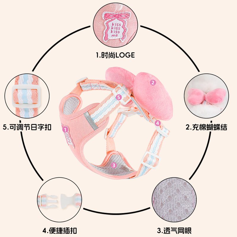 网红狗狗牵引绳小型犬背心式防挣脱遛狗牵狗绳比熊泰迪宠物胸背带 - 图1