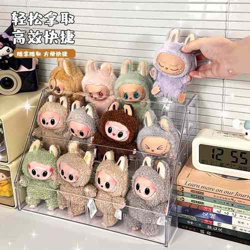 labubu三层展示架收纳娃娃神器亚克力坐坐派对搪胶毛绒玩偶置物架 - 图2