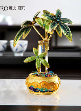 罗比罗丹珐琅彩工艺聚宝盆发财树摆件客厅办公室招财摆件开业礼品