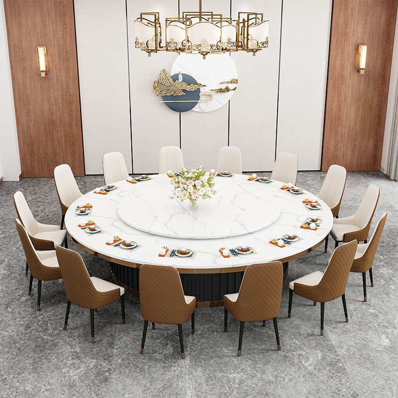 新中式酒店餐桌电动转盘带电磁炉大圆桌包厢16人20人岩板圆桌餐椅,淘宝优惠券,粉丝福利购,淘宝优惠卷
