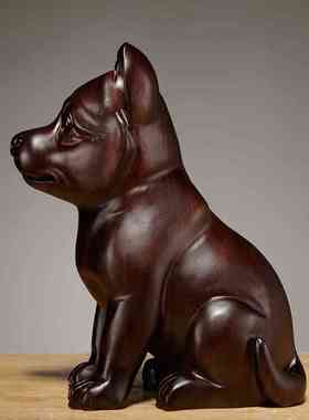黑檀木雕十二生肖动物狗摆件家居客厅电视柜装饰摆设红木工艺礼品