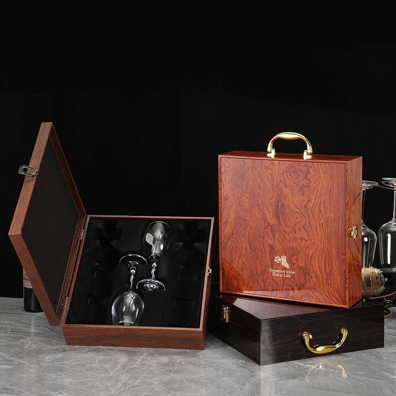 红酒包装盒礼盒两只装酒杯空盒高档葡萄酒礼品盒带杯双支装木质箱 - 图1