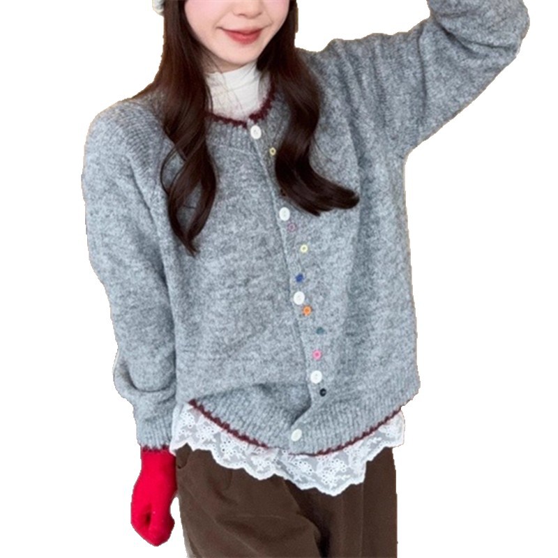 เสื้อสเวตเตอร์แขนยาว ทรงหรูหรา ลดอายุ สไตล์เกาหลี ใส่ได้หลายโอกาส สำหรับผู้หญิง ฤดูใบไม้ร่วง แบบหลวมสบาย ถักโครเชต์