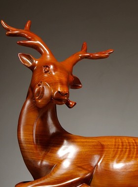 花梨木雕刻梅花鹿摆件家居客厅办公室装饰摆设红木工艺品开业送礼