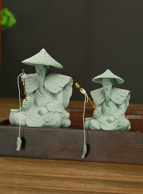 创意迷你姜太公垂钓茶宠装饰鱼缸造景中式摆设趣味砂石摆件青茶道