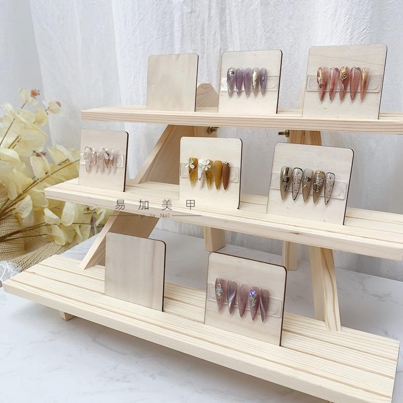 新品 日式美甲展示板原木阶梯立体作品色板颜色款式展示架摆台打 - 图0