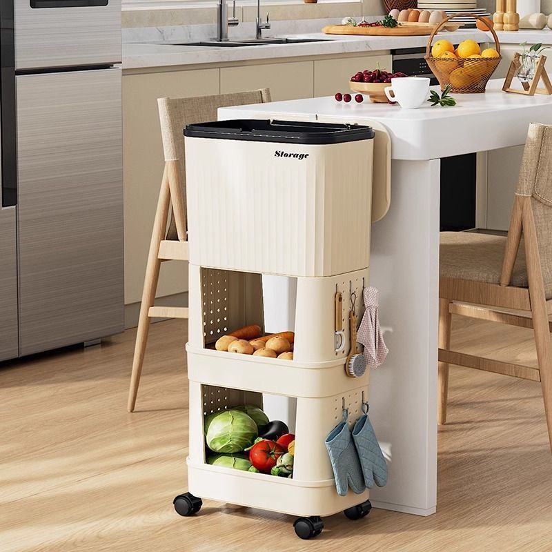 厨房垃圾桶带盖多层落地式桶家用移动置物架多功能浴室滚轮可收纳 - 图1