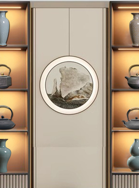 新中式样板房酒店茶室电视柜摆件博古架装饰青瓷花瓶铁茶壶工艺品