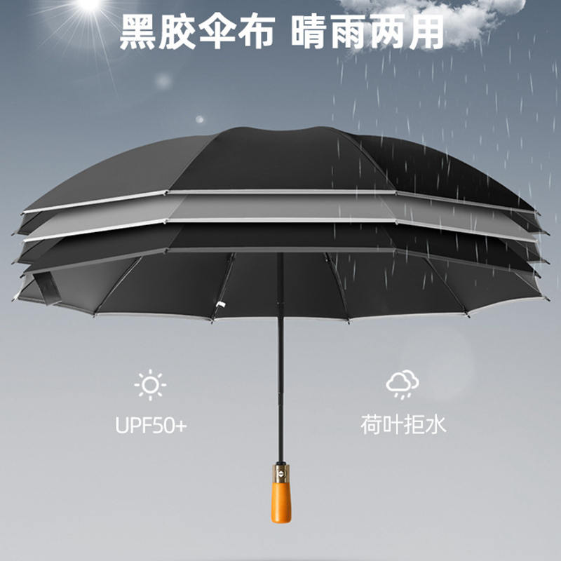 正品反向晴雨两用防晒紫外线伸缩骨遮太阳男行政全自动折叠木柄光 - 图0