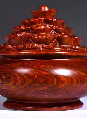 红木雕刻聚宝盆饰品红木工艺品家居聚宝盆装饰店开业礼品及礼品