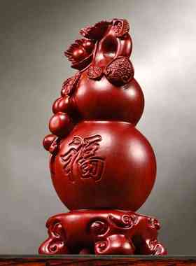 红花梨实木质雕刻葫芦摆件大号红木家居客厅电视柜装饰工艺礼品